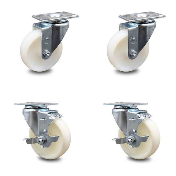4 Inch Nylon Wheel Swivel Top Plate Caster Set with 2 Brakes